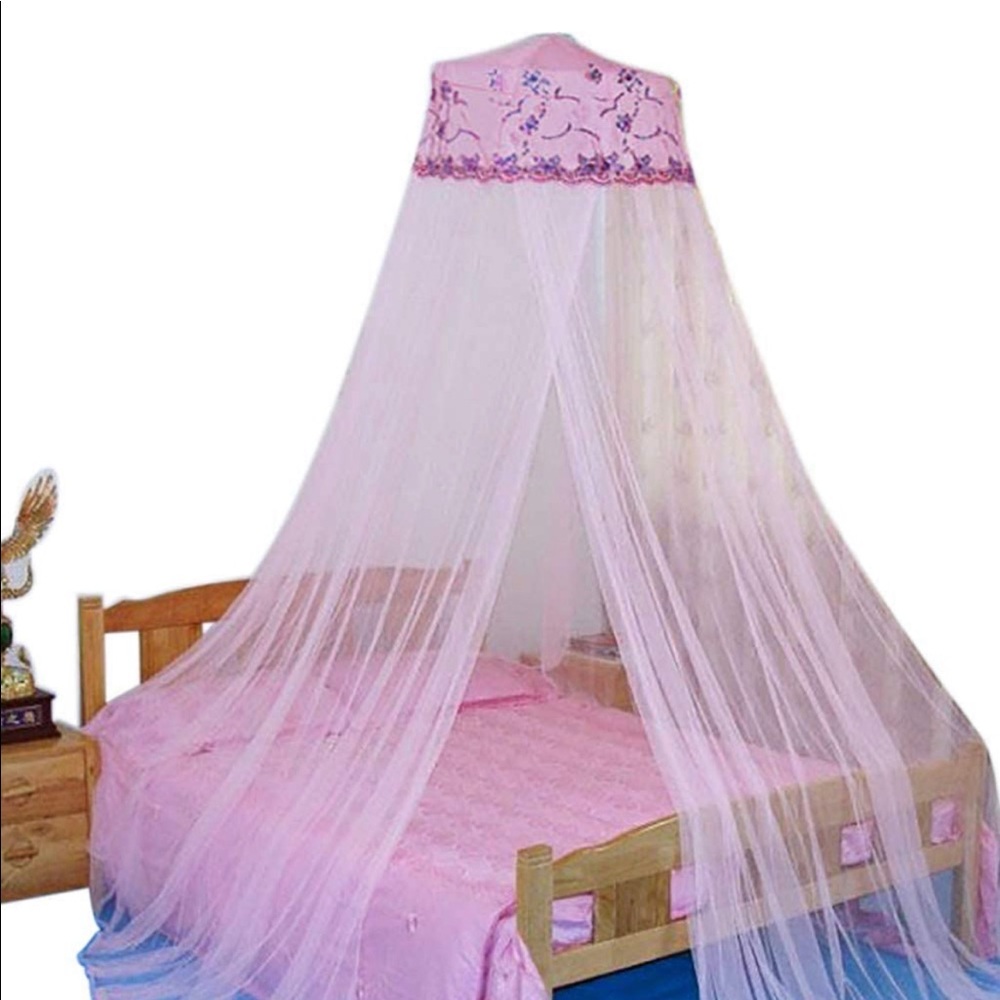 Round Sequins Curtain Dome Bed Canopy Netting Mosquito Net (Pink)